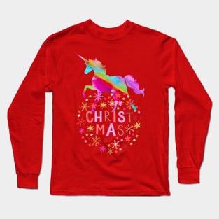 Christmas rainbow unicorn horse (holiday wreath) Long Sleeve T-Shirt
